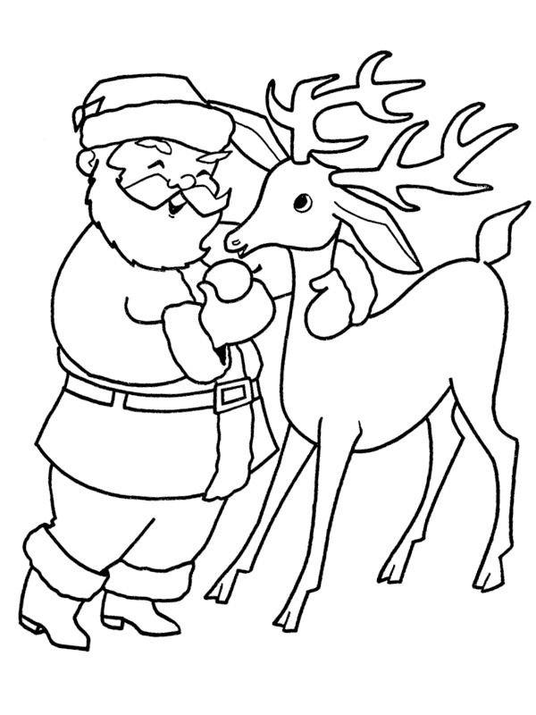 Dibujo de Papá Noel y sus renos para Colorear Dibujo de Papá Noel y sus renos para Colorear