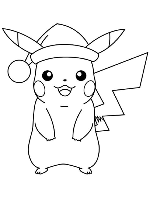 Dibujo de Pikachu con gorro de Papá Noel para Colorear Dibujo de Pikachu con gorro de Papá Noel para Colorear