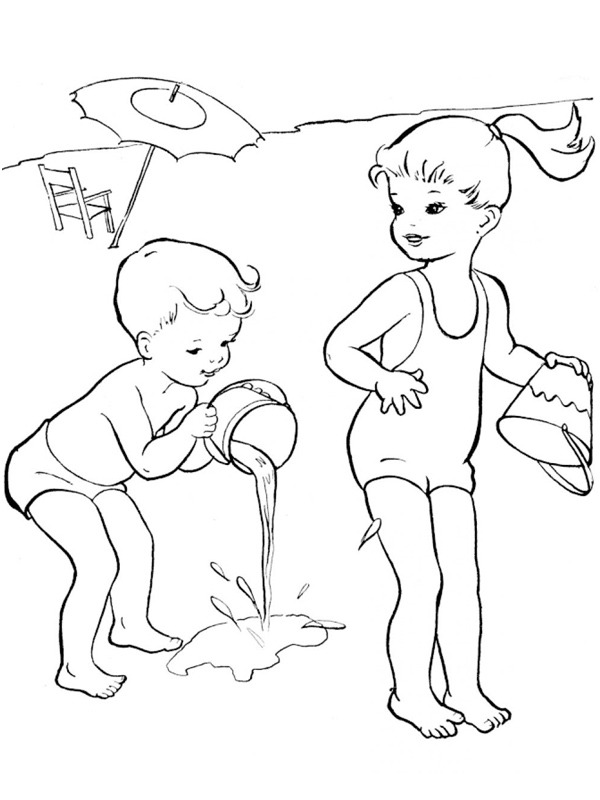 Dibujo de Los niños juegan con agua para Colorear Dibujo de Los niños juegan con agua para Colorear