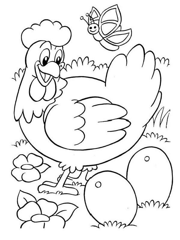 Dibujo de La gallina pone un huevo para Colorear