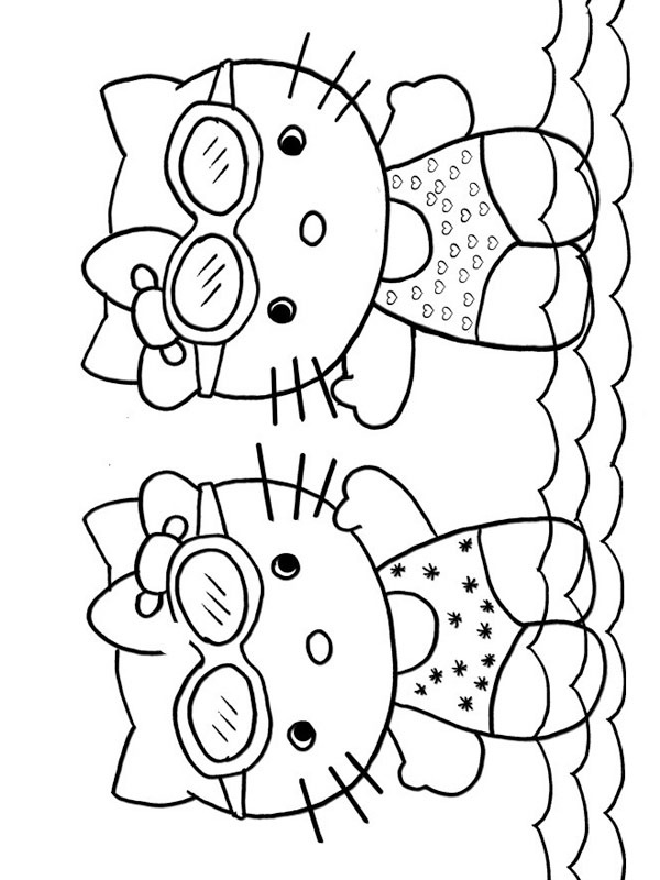 Dibujo de Kitty y Cathy nadando para Colorear Dibujo de Kitty y Cathy nadando para Colorear