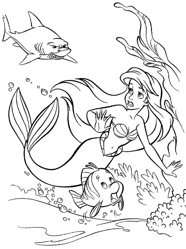 Dibujo de La sirenita Ariel en peligro para Colorear Dibujo de La sirenita Ariel en peligro para Colorear