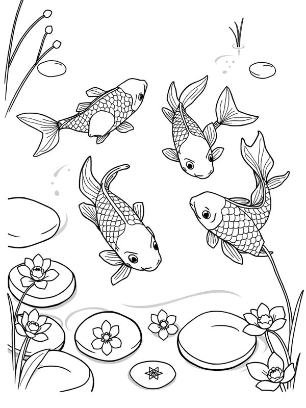 Dibujo de Carpas koi en el agua para Colorear Dibujo de Carpas koi en el agua para Colorear