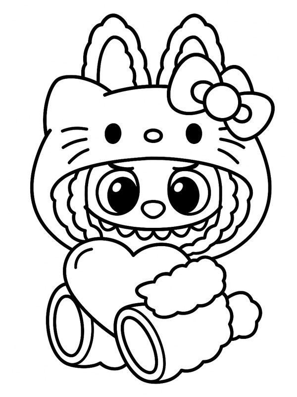 Dibujo de Labubu Hello Kitty para Colorear Dibujo de Labubu Hello Kitty para Colorear