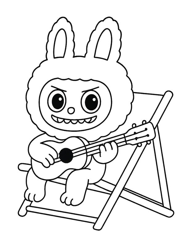 Dibujo de Labubu toca la guitarra para Colorear Dibujo de Labubu toca la guitarra para Colorear