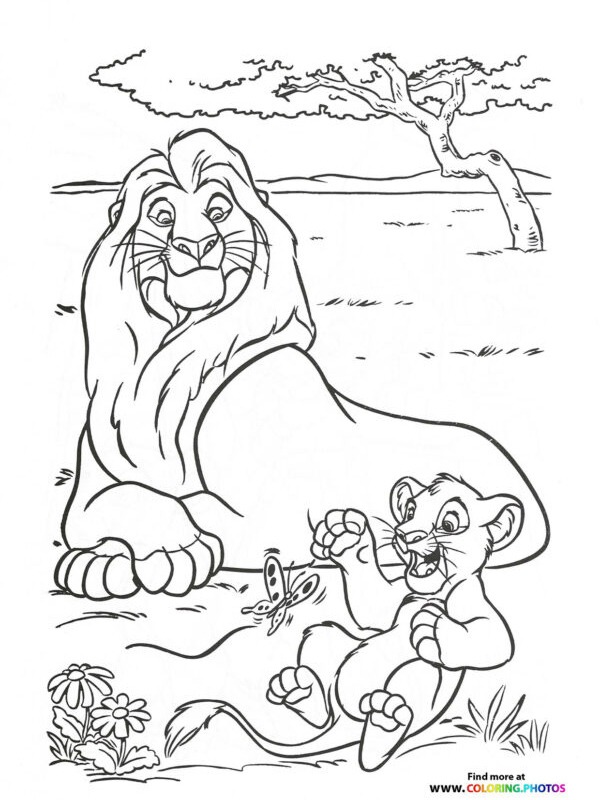 Dibujo de Rey León Mufasa y Simba para Colorear Dibujo de Rey León Mufasa y Simba para Colorear