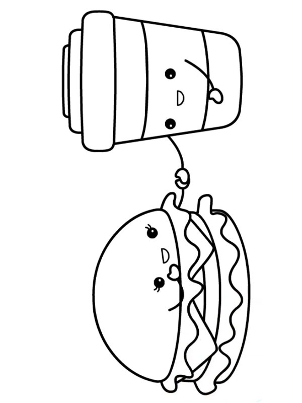 Dibujo de Hamburguesa y café bonitos para Colorear Dibujo de Hamburguesa y café bonitos para Colorear