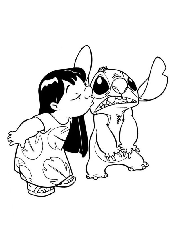 Dibujo de Lilo le da un beso a Stitch para Colorear Dibujo de Lilo le da un beso a Stitch para Colorear