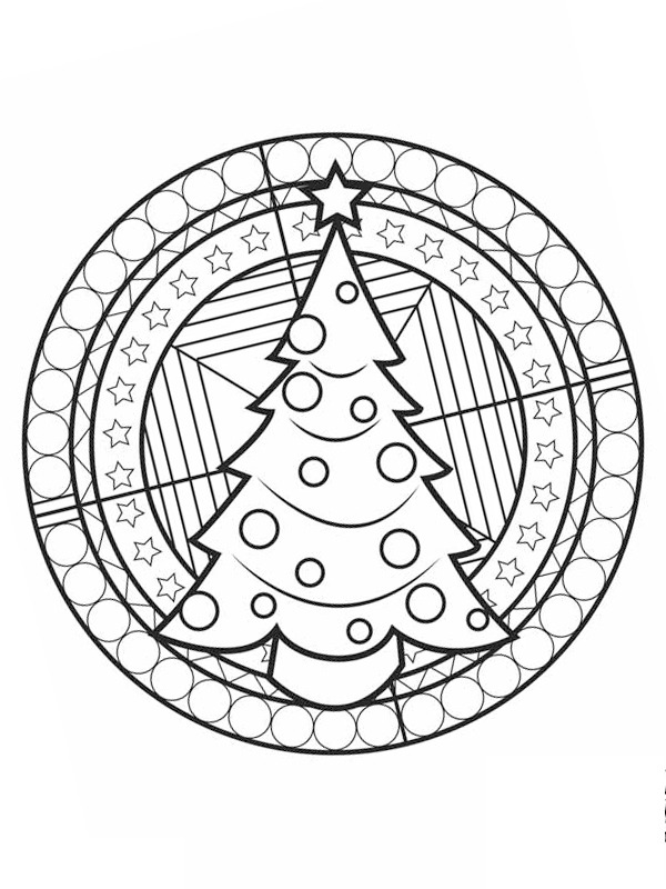 Dibujo de Mandala Árbol de Navidad para Colorear Dibujo de Mandala Árbol de Navidad para Colorear