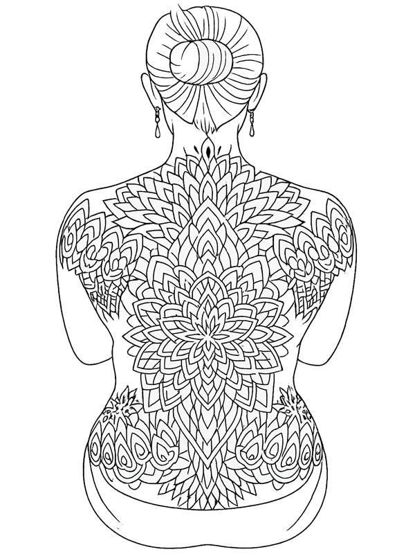 Dibujo de Tatuaje de mandala en la espalda para Colorear Dibujo de Tatuaje de mandala en la espalda para Colorear