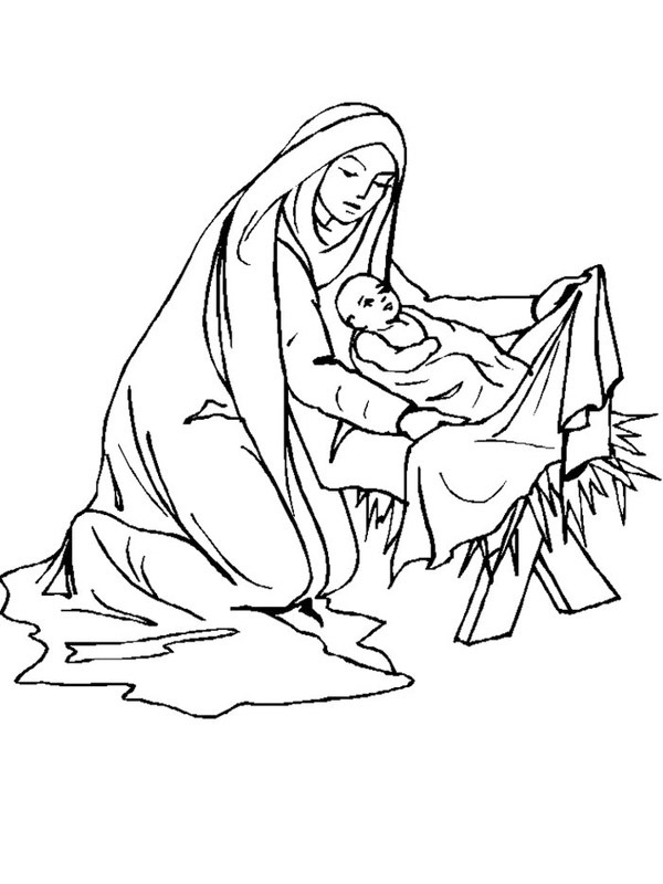 Dibujo de María y Jesús para Colorear