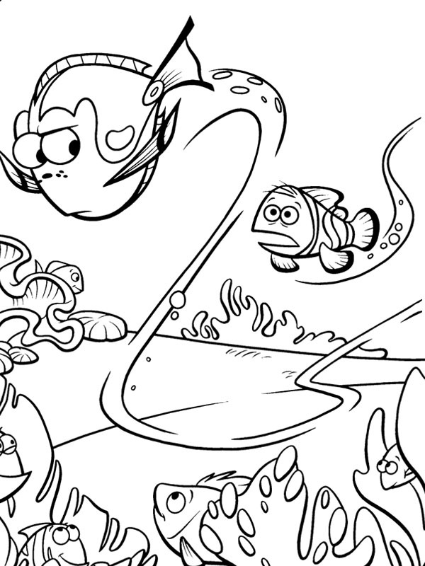 Dibujo de Marlin conoce a Dory para Colorear Dibujo de Marlin conoce a Dory para Colorear