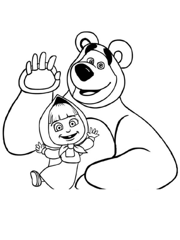 Dibujo de Masha y Mishka saludan para Colorear Dibujo de Masha y Mishka saludan para Colorear