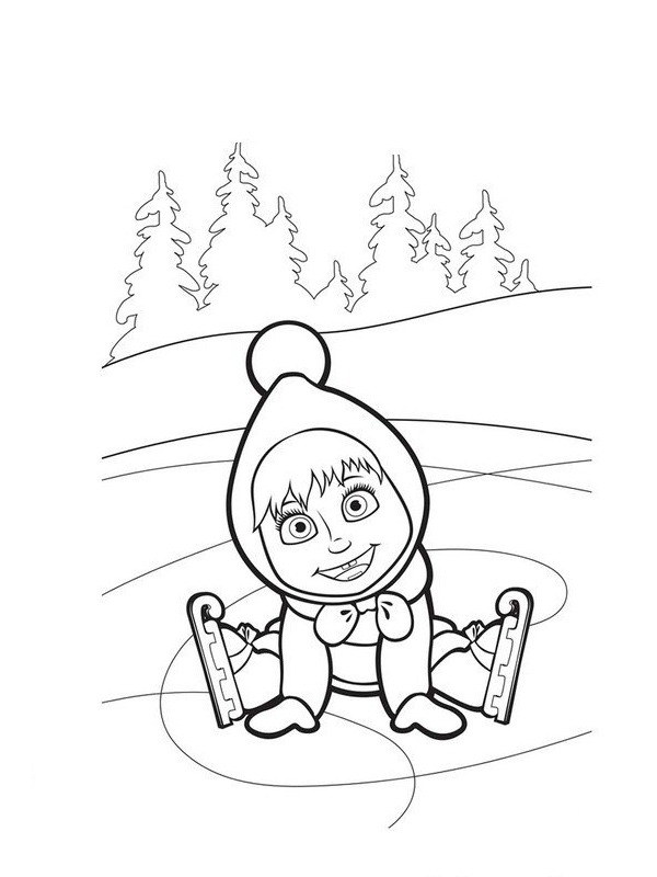 Dibujo de Masha en el hielo para Colorear Dibujo de Masha en el hielo para Colorear