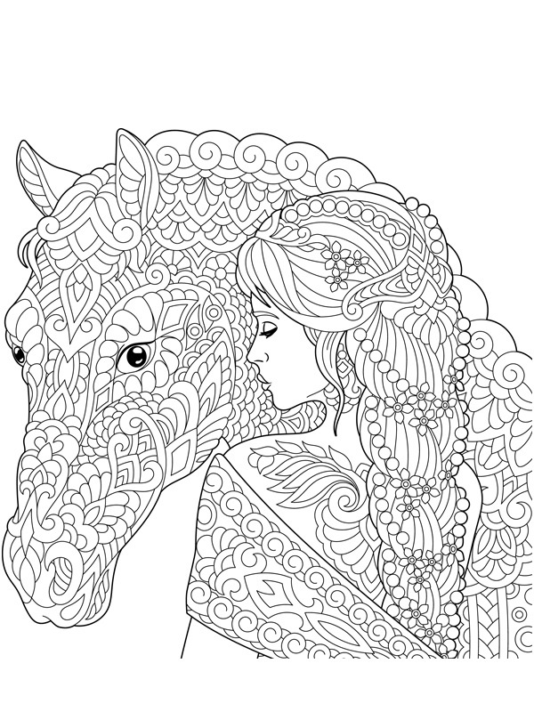 Dibujo de chica y caballo para Colorear Dibujo de chica y caballo para Colorear