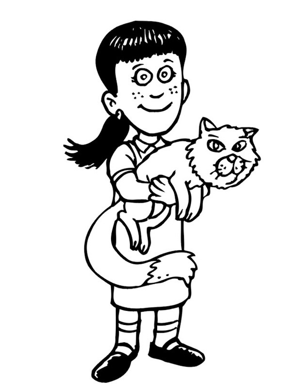 Dibujo de chica con gato para Colorear