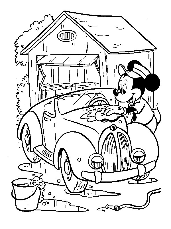 Dibujo de mickey mouse pule el coche para Colorear