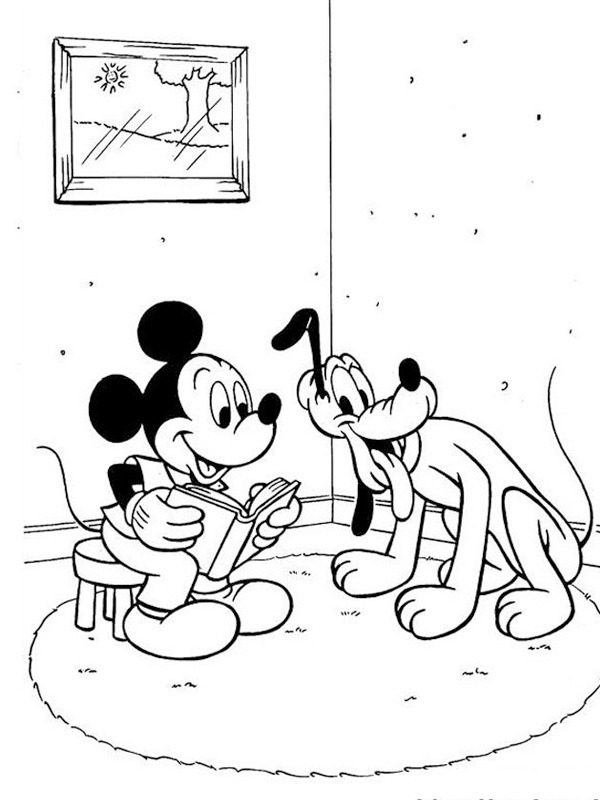 Dibujo de Mickey Mouse lee en voz alta para Colorear Dibujo de Mickey Mouse lee en voz alta para Colorear