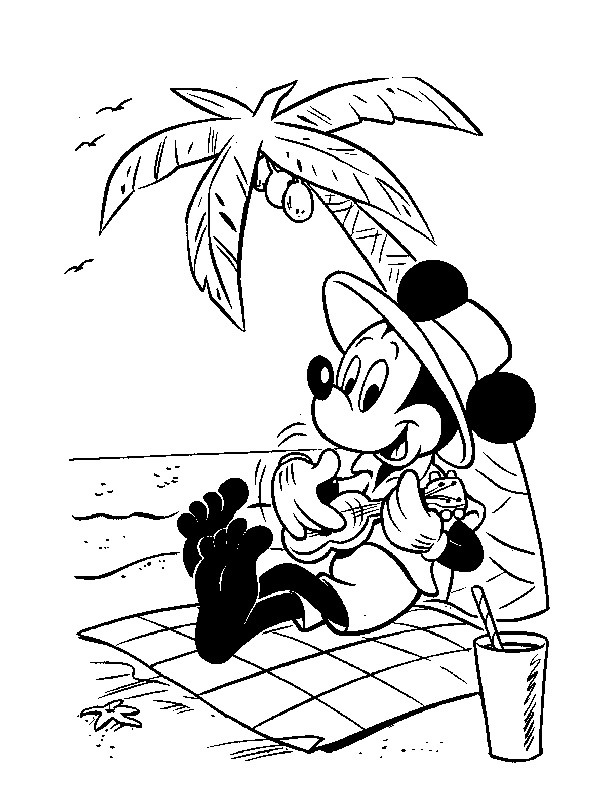 Dibujo de Mickey mouse en la playa para Colorear