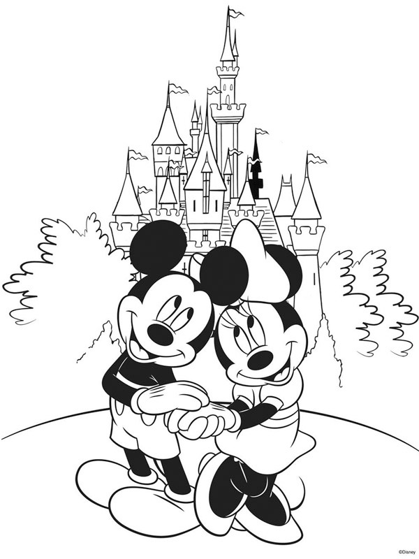 Dibujo de minnie y mickey mouse en disneylandia para Colorear