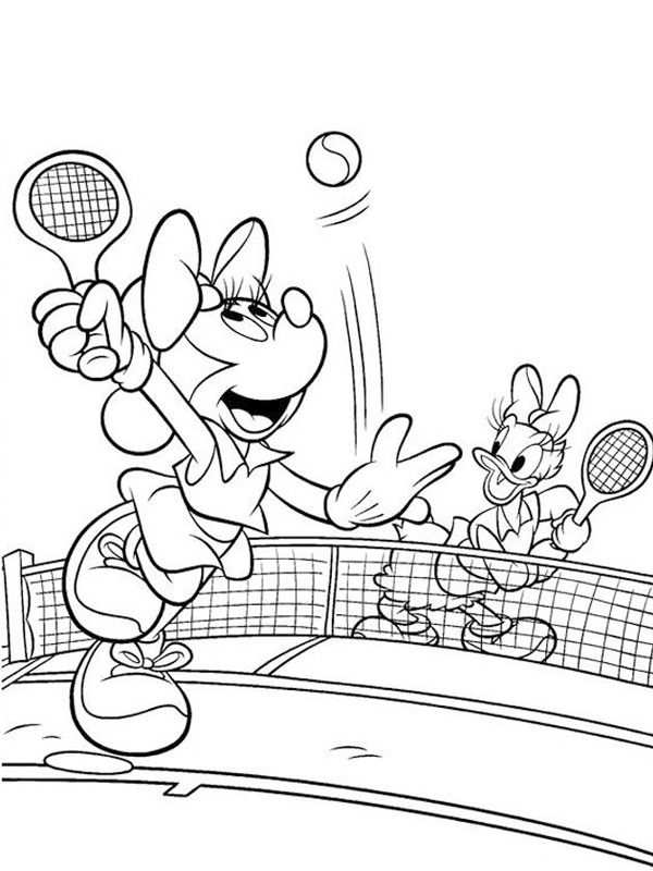 Dibujo de Minnie Mouse y Katrine juegan al tenis para Colorear Dibujo de Minnie Mouse y Katrine juegan al tenis para Colorear