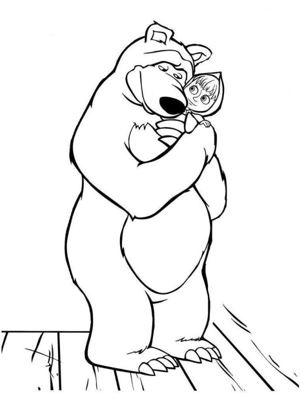 Dibujo de Mishka el oso abraza a Masha para Colorear Dibujo de Mishka el oso abraza a Masha para Colorear