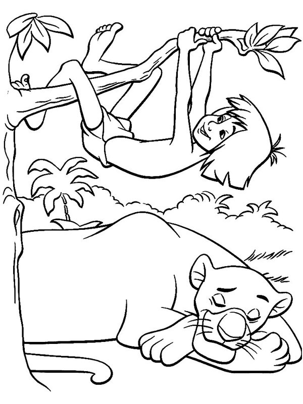 Dibujo de Mowgli trepa a un árbol para Colorear Dibujo de Mowgli trepa a un árbol para Colorear