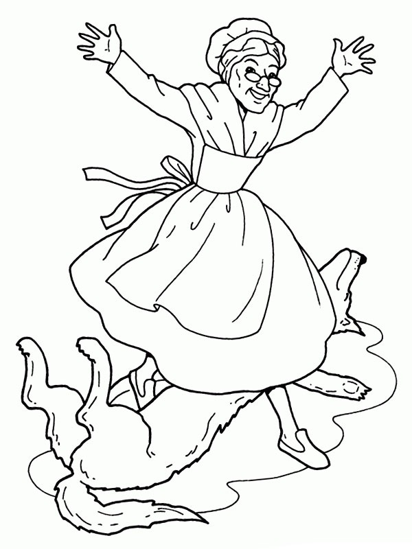 Dibujo de La abuela de Caperucita Roja se ha salvado para Colorear Dibujo de La abuela de Caperucita Roja se ha salvado para Colorear