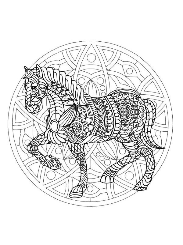 Dibujo de Mandala con un caballo para Colorear