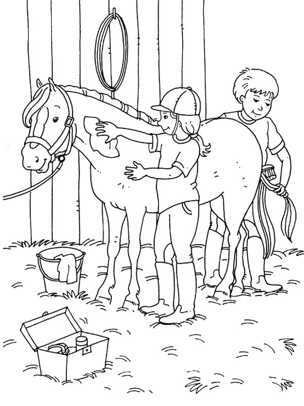 Dibujo de Aseo del caballo. para Colorear Dibujo de Aseo del caballo. para Colorear