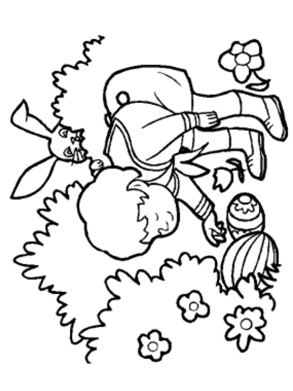 Dibujo de Buscando huevos de Pascua para Colorear Dibujo de Buscando huevos de Pascua para Colorear
