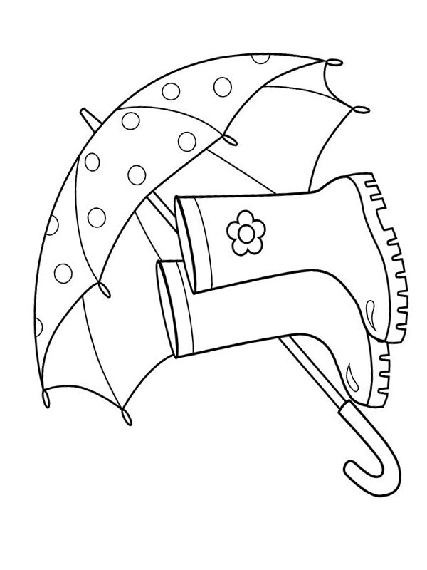 Dibujo de paraguas y botas de lluvia para Colorear