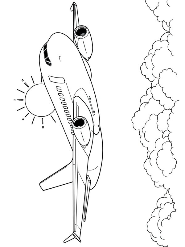 Dibujo de Avión de pasajeros en las nubes para Colorear Dibujo de Avión de pasajeros en las nubes para Colorear