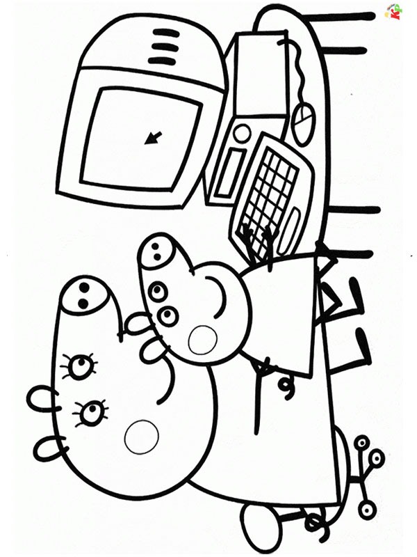 Dibujo de Peppa y Mamá Cerdita usan la computadora para Colorear Dibujo de Peppa y Mamá Cerdita usan la computadora para Colorear