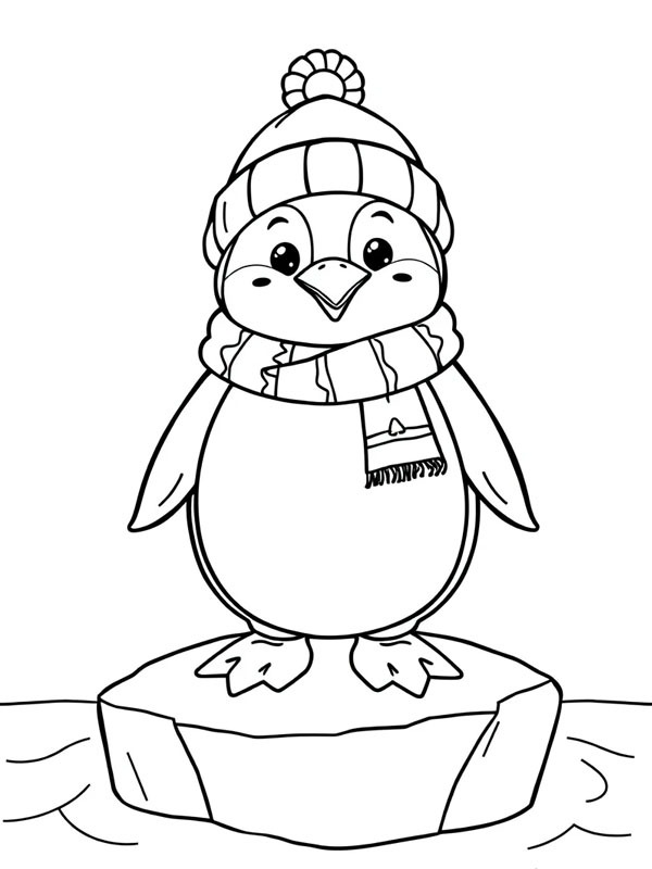 Dibujo de Pingüino con gorro y bufanda para Colorear Dibujo de Pingüino con gorro y bufanda para Colorear