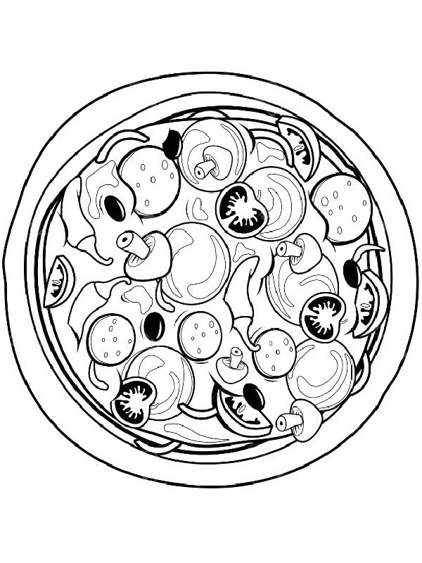 Dibujo de Pizza funghi con tomates cherry para Colorear Dibujo de Pizza funghi con tomates cherry para Colorear