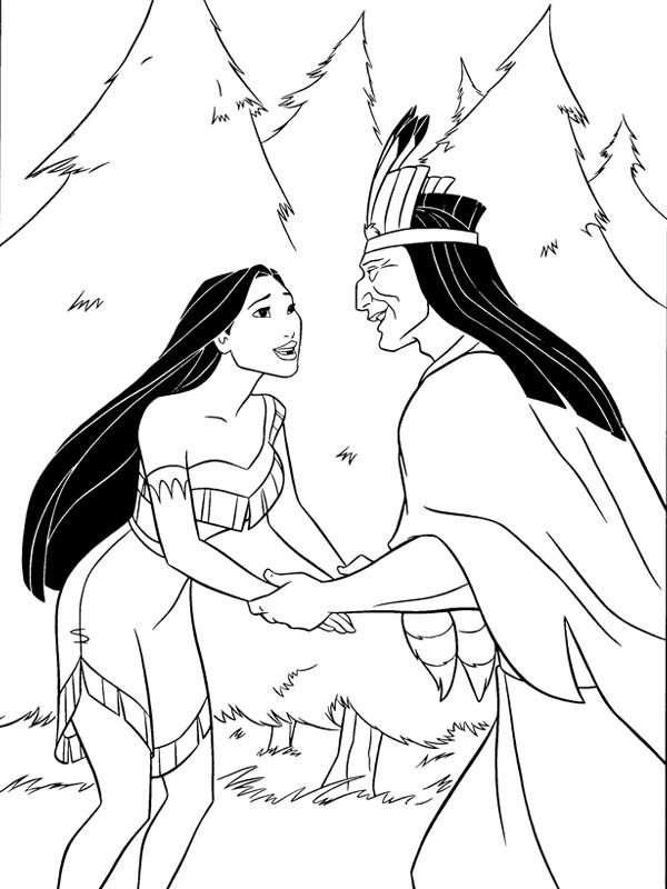 Dibujo de Pocahontas y su padre Powhatan para Colorear Dibujo de Pocahontas y su padre Powhatan para Colorear
