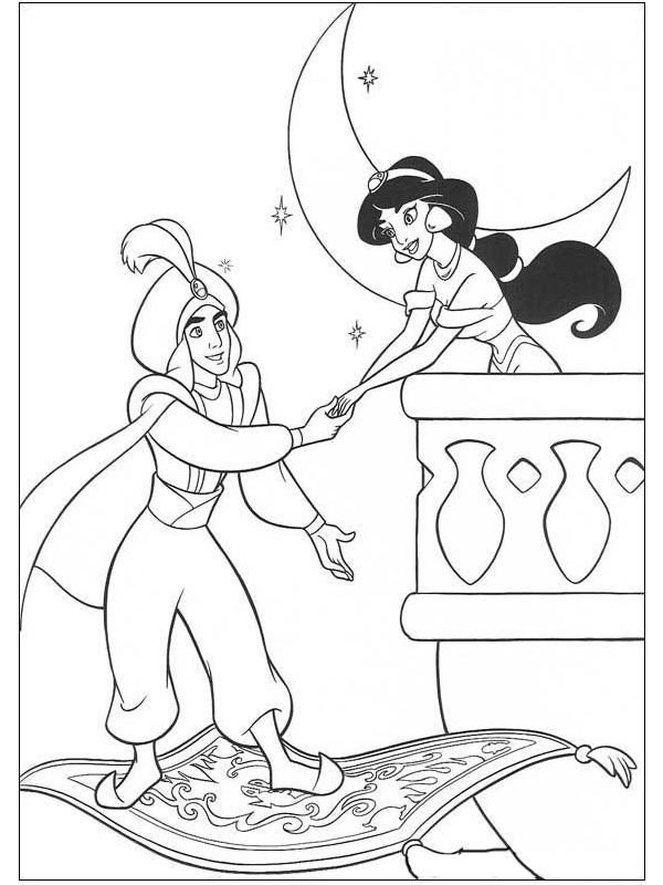 Dibujo de Príncipe Alí y Jasmine para Colorear