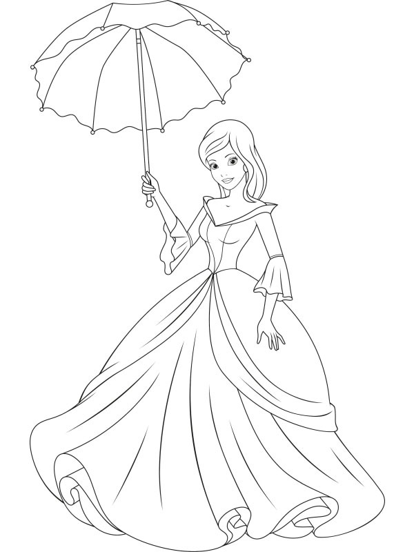 Dibujo de Princesa con paraguas para Colorear Dibujo de Princesa con paraguas para Colorear
