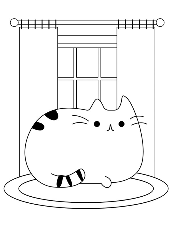 Dibujo de Pusheen yace frente a la ventana para Colorear Dibujo de Pusheen yace frente a la ventana para Colorear