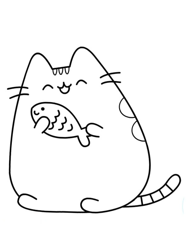 Dibujo de Pusheen con peces para Colorear Dibujo de Pusheen con peces para Colorear