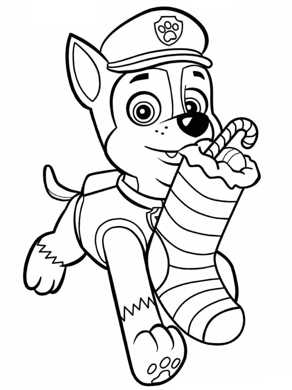 Dibujo de Rocky con calcetín navideño para Colorear Dibujo de Rocky con calcetín navideño para Colorear