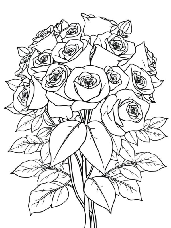 Dibujo de Ramo de rosas para adultos para Colorear Dibujo de Ramo de rosas para adultos para Colorear