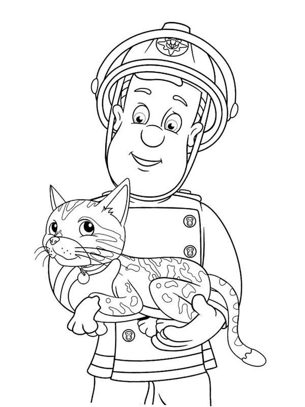 Dibujo de Sam con un gato para Colorear Dibujo de Sam con un gato para Colorear