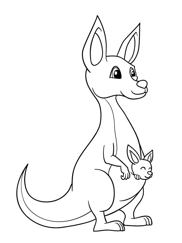 Dibujo de Lindo canguro con bebé para Colorear Dibujo de Lindo canguro con bebé para Colorear