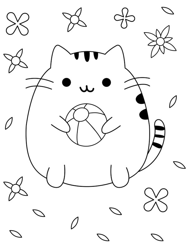 Dibujo de Lindo Pusheen con pelota para Colorear Dibujo de Lindo Pusheen con pelota para Colorear