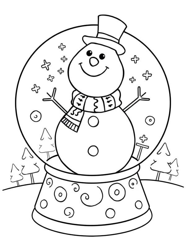 Dibujo de Bola de nieve con muñeco de nieve para Colorear Dibujo de Bola de nieve con muñeco de nieve para Colorear