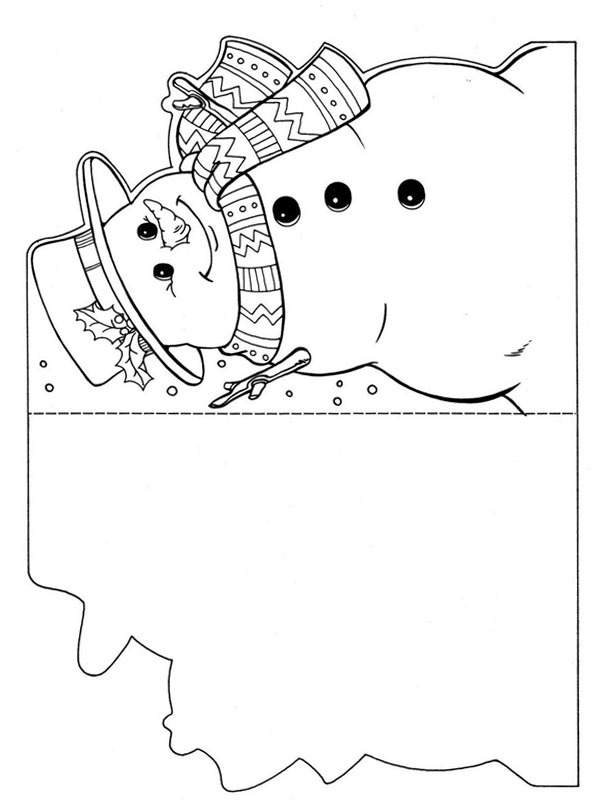 Dibujo de Tarjeta de Navidad con muñeco de nieve para Colorear Dibujo de Tarjeta de Navidad con muñeco de nieve para Colorear