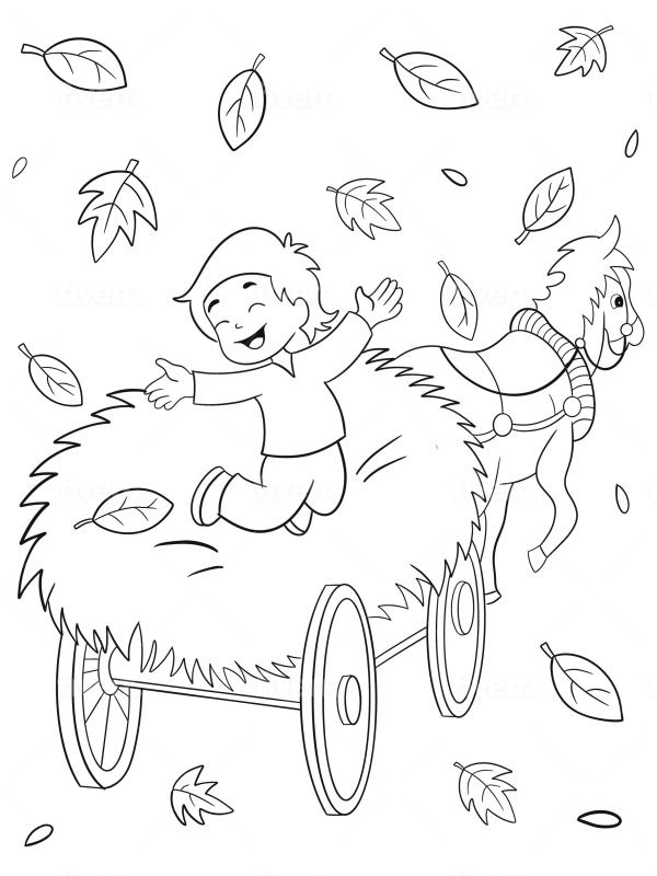 Dibujo de Jugando en el carro de heno para Colorear Dibujo de Jugando en el carro de heno para Colorear
