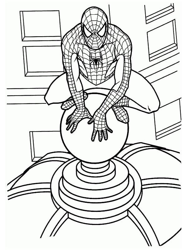 Dibujo de Spiderman escala un edificio para Colorear